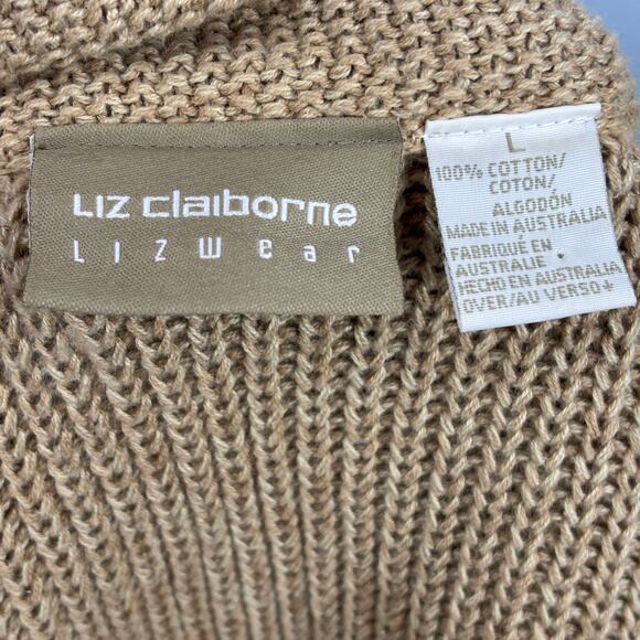 Liz Claiborne LizwearTan Chunky Knit Button Cardigan Sweater Coastal Grandma LG - Picture 7 of 8